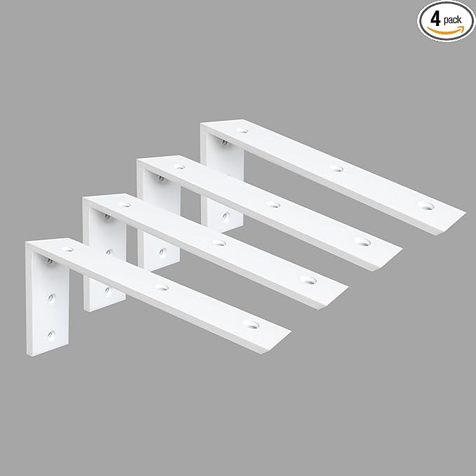Countertop Support Bracket 4 Pack 14 Inch Heavy Duty 3/8" Thick White Granite L Bracket 14"x6"x2.5" Shelf Mantel Corbels for Quartz/Wood/Concrete/Laminate