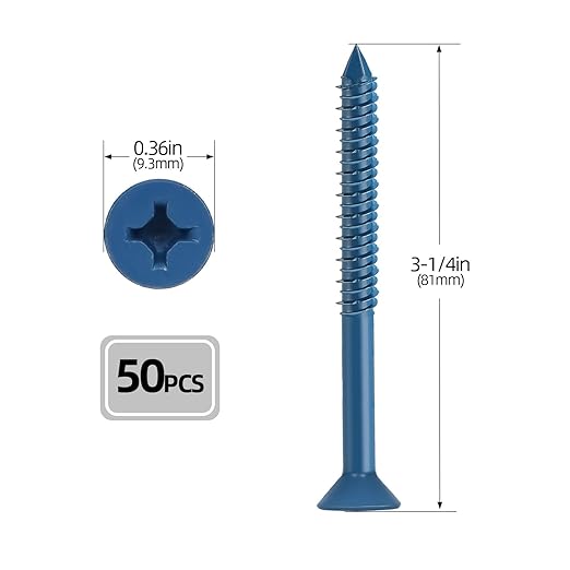 1/4" x 3-1/4" Concrete Screws, 50 PCS Blue Flat Head Concrete Screws Anchor Kit for Masonry, Cement, Block, Brick or Stucco