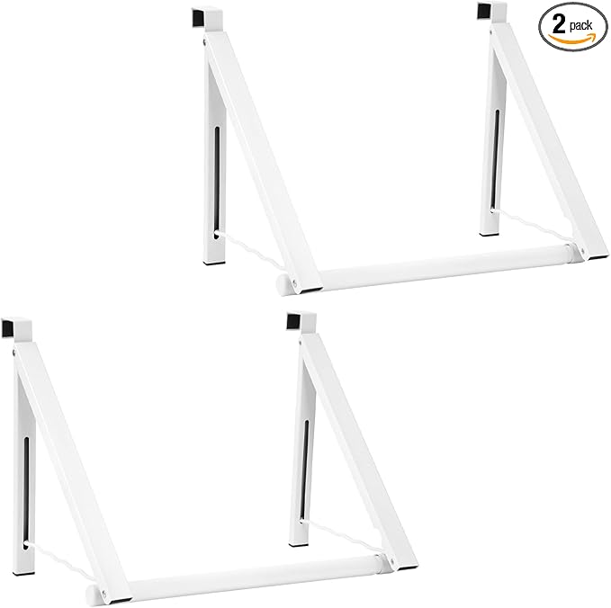 Foldable Over The Door Clothes Hanger, Space Saving Small Clothes Rack Door Hangers for Clothing, 2Pack, White