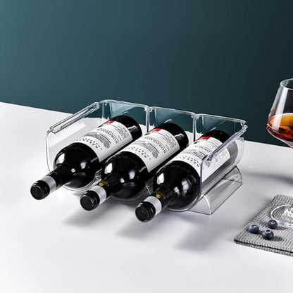 Set of 2 Stackable Tabletop Wine Rack, Free-Standing Counter Top Water Bottle Storage Organizer, Plastic Wine Rack for Kitchen Countertop, Cabinet and Fridge Organization, 3-Bottle 2 Packs