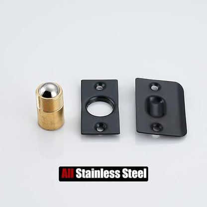 JQK Closet Door Ball Catch Hardware, Stainless Steel Catch Adjustable with Strike Plate, Black Finish 2 Pack, HBC100-BK-P2