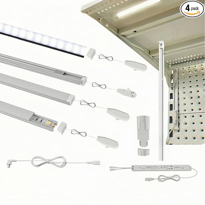 Gondola Shelving Lights 40" kit with 4 pcs 6000K Pure White LED Light Bars, LED Driver and Accessories Suits for Super Market Retail Display Shelves via Magnets to fit Under Shelf (40" 4PCS)