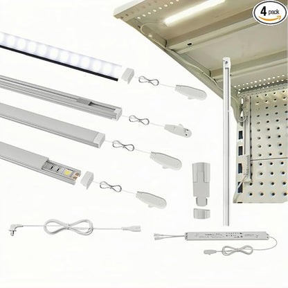 Gondola Shelving Lights 48" kit with 4 pcs 6000K Pure White Light Bars, LED Driver and Accessories Suits for Super Market Retail Display Shelves via Magnets to fit Under Shelf (48“4PCS)