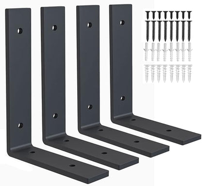 Heavy Duty Shelf Brackets 8 inch Rustic L Black Shelf Brackets 8 x 6 inches Metal Iron Industrial Shelf Bracket - L8 x H 6" x W 1.5" - 4 Pack