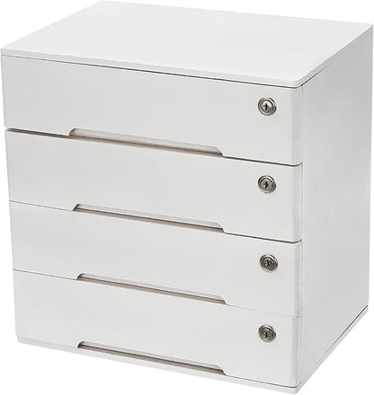 4 Drawers Wood Storage Box, Flat File Cabinet, Storage Cabinet Organizer with Lockable Drawers, Office Supplies File Organizer, Art Storage Cabinets, Multipurpose Tool Box for Home Office (White)