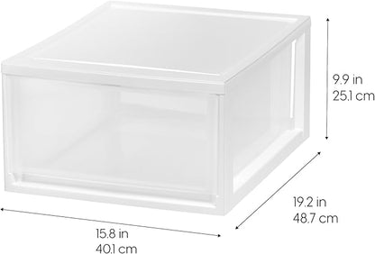 IRIS USA 30 Qt. Plastic Drawer Storage Organizer Stacking Drawers, 2-Pack, Stackable Unit with Sliding Drawer for Clothes Bedroom Kitchen Under Sink Pantry Craft Room Bathroom Dorm Office, White