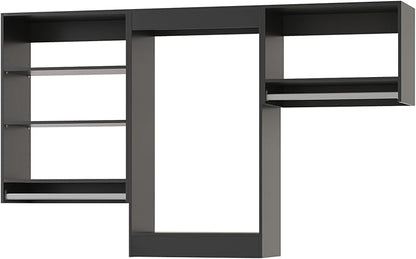 Modular Closet Structure, 90" Wide Organizer with Shelving, Wood Tower Storage for Walk-In Closets, Wall-Mounted Wardrobe Organizer Kit, Bedroom, Black