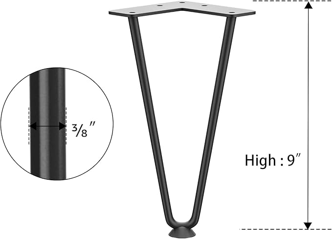 SMARTSTANDARD 9 Inch Heavy Duty Hairpin Furniture Legs, Metal Home DIY Projects for TV Stand, Sofa, Dresser with Rubber Floor Protectors Black 4PCS