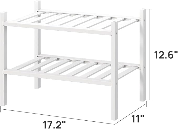 White Small Shoe Rack for Entryway,2-Tier Bamboo Shoe Organizer for Hallway Closet, Free Standing Shoe Racks for Indoor Outdoor