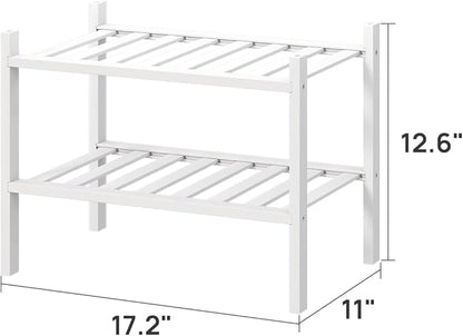 White Small Shoe Rack for Entryway,2-Tier Bamboo Shoe Organizer for Hallway Closet, Free Standing Shoe Racks for Indoor Outdoor