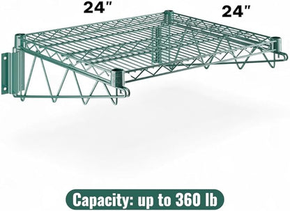 24" x 24" Green Wall-Mounted Wire Shelf with Epoxy Coating, Heavy-Duty Steel Storage Rack, NSF Certified, Easy Installation, Open Wire Design for Kitchen, Garage, or Utility Storage