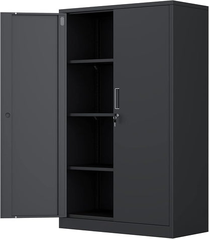 Metal Storage Cabinet with Locking Doors and 3 Adjustable Shelves, 53.5-Inch Tall Lockable Steel Storage Cabinets for Home Office Garage Pantry (Black)