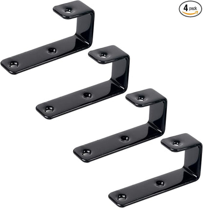 4 Pack Bunk Bed Ladder Hooks, Inside Width 1" Black PVC Coated Metal Bunk Bed Replacement Hardware Brackets, J Heavy Duty RV Ladder Tool with 2 Size Mounting Screws