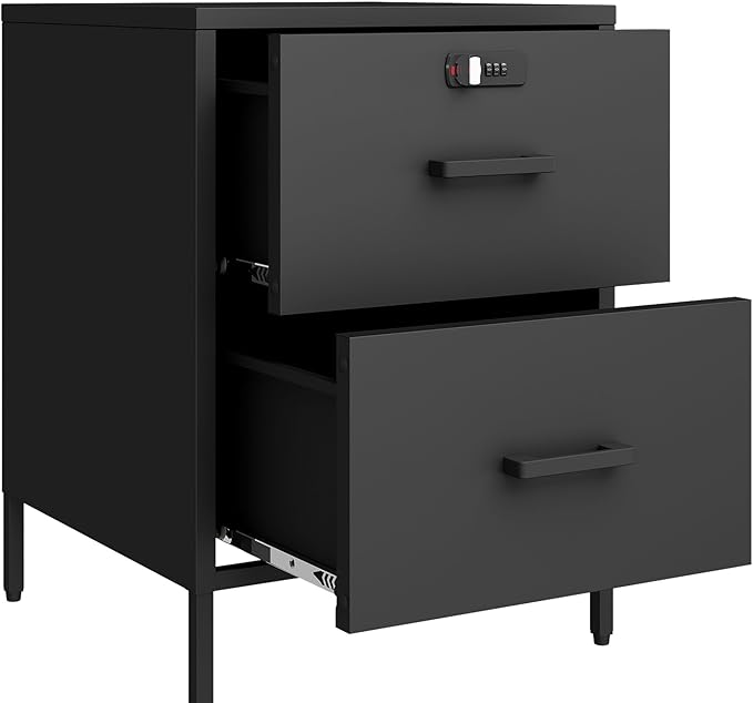 Metal Nightstand,2 Drawer End Side Table Lockable Modern Locker Storage Cabinet for Living Room, Bedroom, Dorm, 21.26”H X 15.75”W X 15.75”D (2 Drawer, Black)