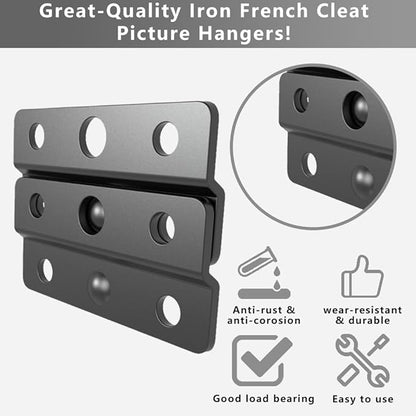 French Cleat Picture Hanger- Non Loosen Interlocking Wall Mounting Bracket- Z-Style Picture Hanger Bracket Kit for Frames, Mirrors, Shelves, Art, Whiteboards, Frames (6, 2")