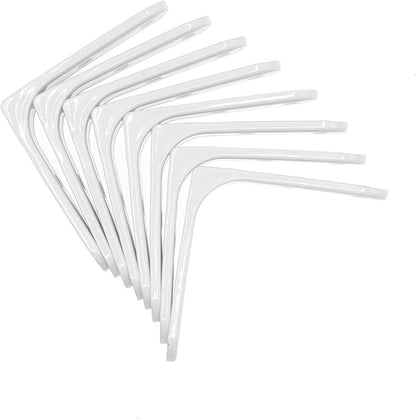 8pcs 3 Inch Heavy Duty L Brackets - 90 Degree Wall Mount Right Angle Corner Braces for Shelves, Wood, Cabinets - White Powder Coated Steel Shelf Supports with Mounting Screws Included