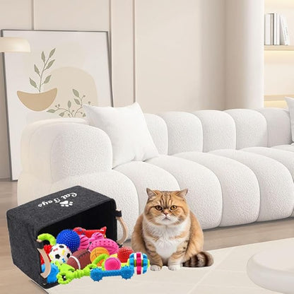 CozyCove Felt pet Toy Box Collapsible Pet Supplies Storage Basket cat toy box storage basket chest organizer，Fabric Storage Bin for Organizing Pet Toys, Blankets, Leashes, and Food