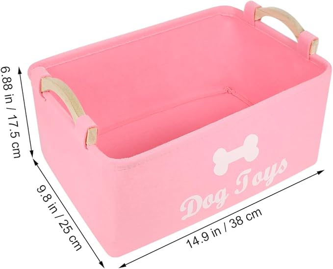 TEHAUX Pet Toy Storage Box Felt Organizer with Handles 15.35X11.02X6.69In Lightweight Foldable Container for Household Pet Toy and Sundries Storage