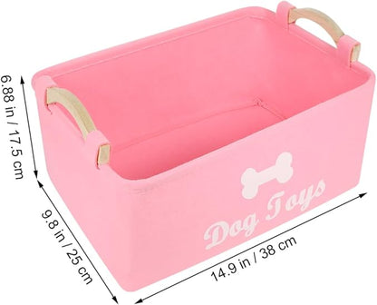 TEHAUX Pet Toy Storage Box Felt Organizer with Handles 15.35X11.02X6.69In Lightweight Foldable Container for Household Pet Toy and Sundries Storage