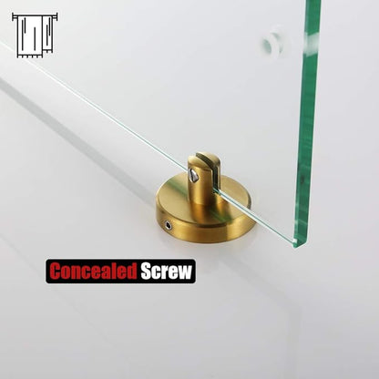 JQK Bathroom Glass Shelf, Shelf with 16 Inch Towel Bar Tempered Glass Shower Storage 16 by 5 inches, 304 Stainless Steel Brushed Gold Wall Mount, TGS100-BG