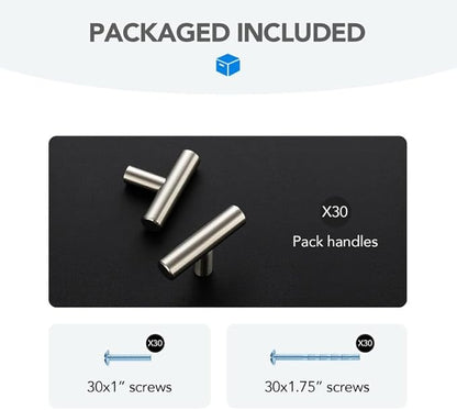 Brushed Nickel Cabinet Handles Single Hole Stainless Steel Drawer Pulls for Cabinets, Dresser, Bathroom 30 Pack