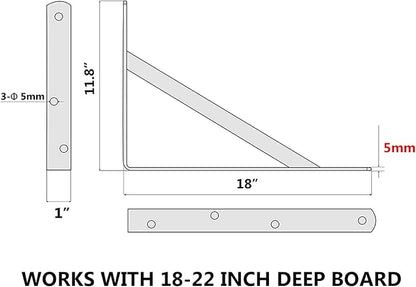 4-Pack 18 Inch Heavy Duty Shelf Brackets, Thicken Wall Bracket for Garage Floating Storage Shelves, Black Powder-Coated Steel