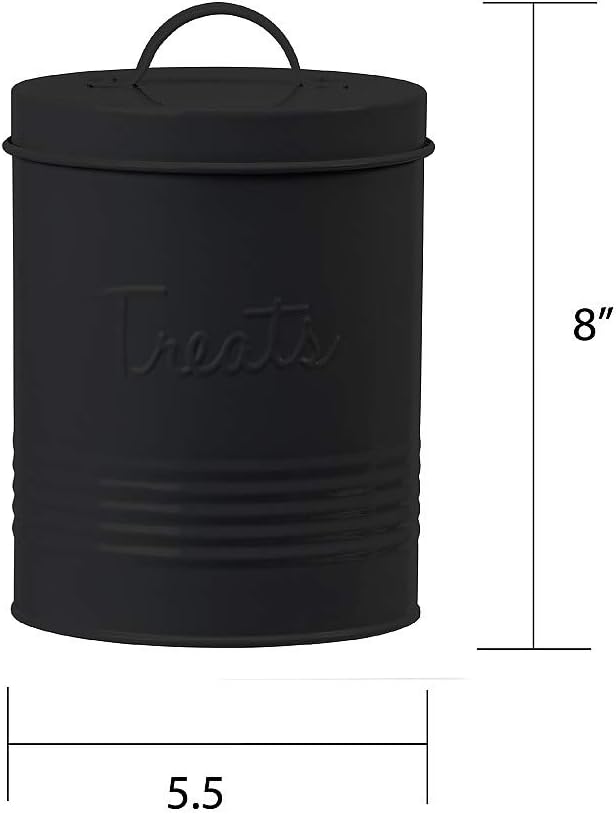 Amici Pet Retro Metal Storage Canister Treats Jar, 72 Fluid Ounces, Matte Black