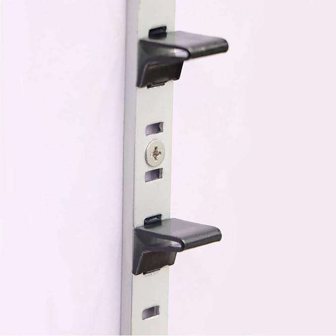 Adjustable Steel Pilaster Shelf Clip Support, Shelving Bracket Clips for Metal and Wood Shelves (20, Black)