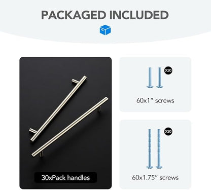 Brushed Nickel Cabinet Handles 8-3/4 Inch Hole Spacing Stainless Steel Drawer Pulls for Cabinets, Dresser, Bathroom 30 Pack
