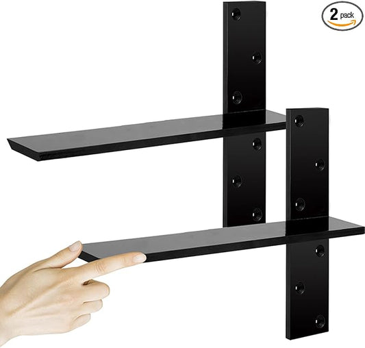 3/8" Thick Heavy-Duty Floating Shower Bench Brackets - 16" L x 2.5" W Wall Mount Bracket, Free Hanging T Shelf Support Brackets for Vanity, Granite Countertops, Dishwashers,Bench Seats (2-Pack)