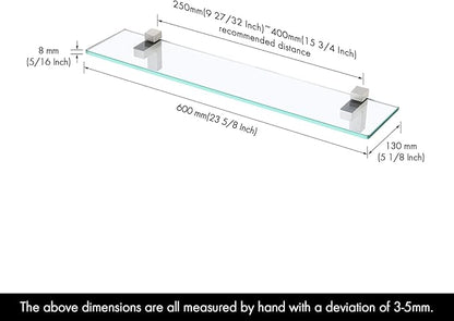 KES Glass Shelves for Bathroom, 24 Inches Bathroom Floating Shelf with Tempered Glass and Brushed Nickel Bracket Wall Mount 2 Pack, BGS3201S60-2-P2