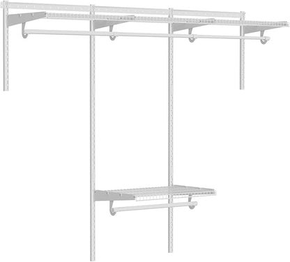 4-8FT Closet Shelving System, Adjustable Metal Wire Shelves, Wall-mounted Closets Kit with Expandable Hanging Rod, DIY Organization Rack for Walk-in/Built-in Wardrobe of Bedroom, Laundry