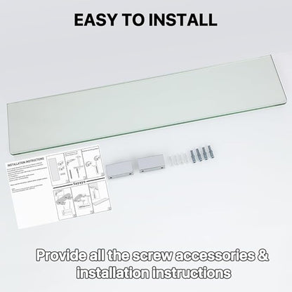 SAYAYO Glass Shelf for Bathroom 24 Inch, Thicken Tempered Floating Glass Shelves with Stainless Steel Brackets, 1 Pack, Clear