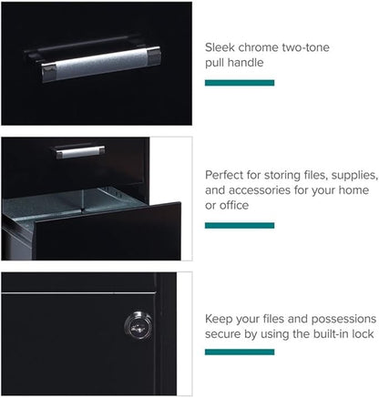 Scranton & Co 27.32" H x 18" D 3-Drawer Modern Metal Filing Cabinet with Pencil-Drawer, High-Sides, Letter Size, Patented Glide Suspension, for Small Office/Home Office, in Black