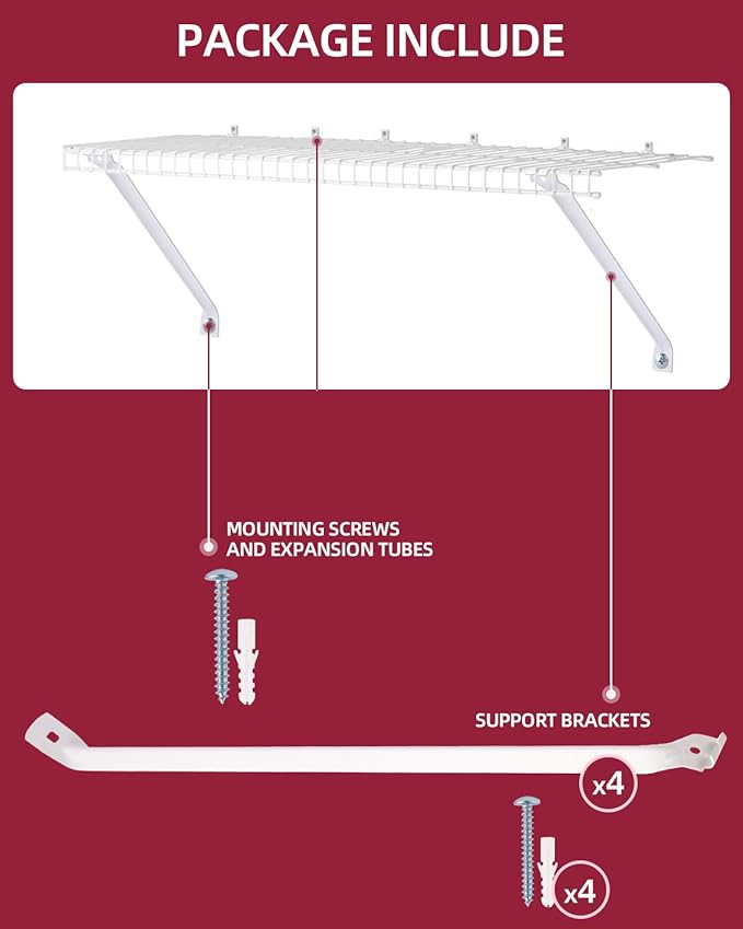 12 Packs Support Brackets for Wire Shelving, Closet Support Brackets with Anchors and Screws, Wire Closet Shelving Accessories for Wardrobe and Wall Bracket(Only include 12pack Support Brackets)