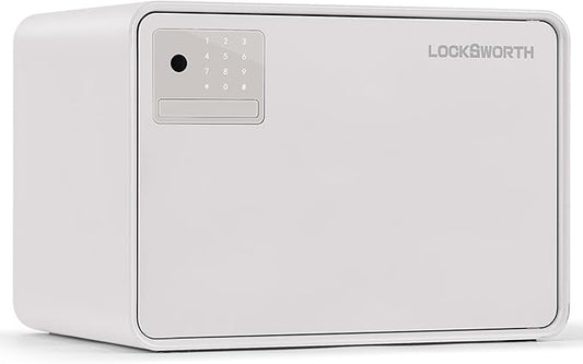 Biometric Safe for Home, 0.6 Cube Feet Auto-Open Fingerprint Safe with Touch Screen, Alarm System & Removable Shelf, Small Money Box for Cash, Jewelry, Documents, Home Office Use,White