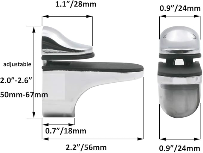Adjustable Wood/Glass Shelf Bracket Wall Mount, Polished Chrome, 4 Pack