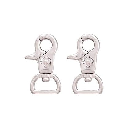 SHONAN 2" Small Trigger Snap Hooks, Marine Grade Stainless Steel Swivel Trigger Snaps, 2 Pack Scissor Clips, Small Lobster Claw Clips for Keychains, Bag Straps or Camera Belts, 40 Lbs Capacity