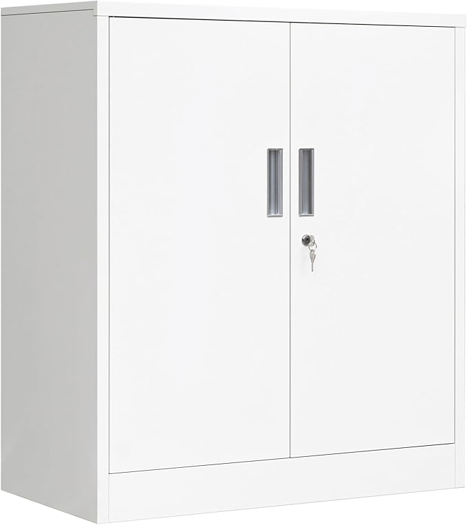 CMY 36" H Metal Storage Cabinet, Locking Storage Cabinet with Doors and Adjustable Shelves for Office, Garage, Home-White