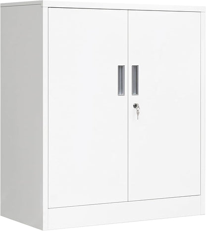 CMY 36" H Metal Storage Cabinet, Locking Storage Cabinet with Doors and Adjustable Shelves for Office, Garage, Home-White
