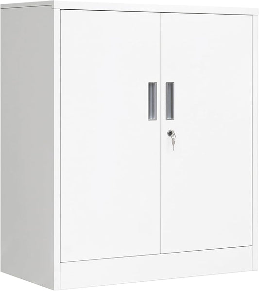 CMY 36" H Metal Storage Cabinet, Locking Storage Cabinet with Doors and Adjustable Shelves for Office, Garage, Home-White