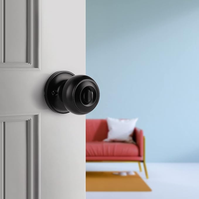 Probrico Matte Black Door Knobs, Door Handles with Lock and Knob, Keyless Interior Doorknobs for Bathroom Bedroom, 2 Pack