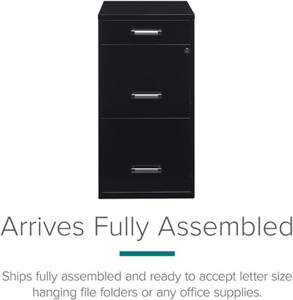 Scranton & Co 27.32" H x 18" D 3-Drawer Modern Metal Filing Cabinet with Pencil-Drawer, High-Sides, Letter Size, Patented Glide Suspension, for Small Office/Home Office, in Black