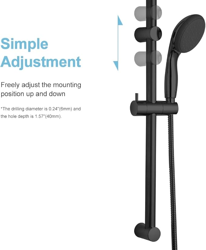 OFFO Shower Slide Bar 24 in Segmental Slide Bar Adjustable Installation Distance 18-24 in with 360° Adjustable Handheld Shower Head Holder for Bathroom, Screw Wall Mounted, Matte Black