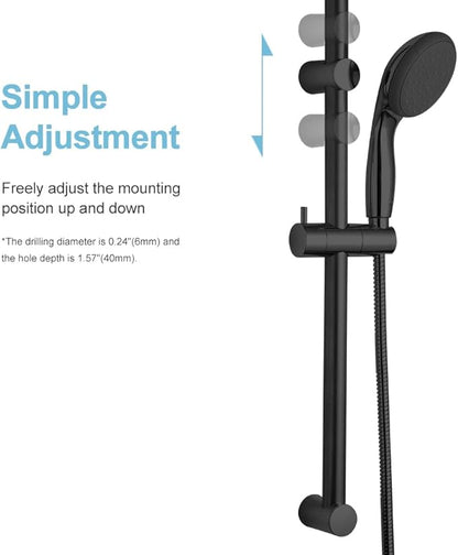 OFFO Shower Slide Bar 24 in Segmental Slide Bar Adjustable Installation Distance 18-24 in with 360° Adjustable Handheld Shower Head Holder for Bathroom, Screw Wall Mounted, Matte Black