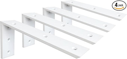 WINKER Countertop Support Bracket 4 Pack Heavy Duty 3/8" Thick Hidden L Shelf Bracket 12" x 6" x 2.5" Metal Corbels for Quartz/Granite/Wood/Concrete/Laminate Countertops, White