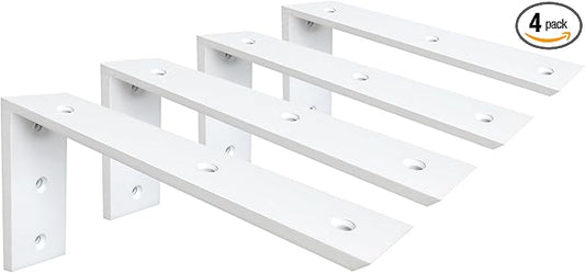 WINKER Countertop Support Bracket 4 Pack Heavy Duty 3/8" Thick Hidden L Shelf Bracket 12" x 6" x 2.5" Metal Corbels for Quartz/Granite/Wood/Concrete/Laminate Countertops, White