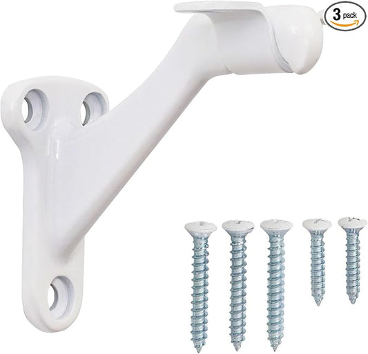 Triumph Hardware,3 Pack,White Glossy handrail Bracket,Handrail Stair Brackets 3"" Heavy Duty Support Hardware Stairways, handrail Brackets for Indoor Stairs with Screws,Stair Railing Bracket