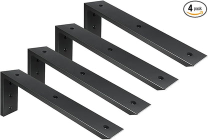 WINKER Countertop Support Bracket 4 Pack Heavy Duty 1/2" Thick Hidden L Shelf Bracket 16" x 6" x 2.5" Metal Corbels for Quartz/Granite/Wood/Concrete/Laminate Countertops, Black