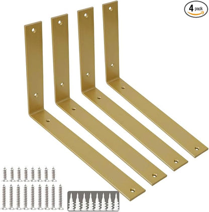 Shelf Brackets 12 Inch Wall L Brackets 4PCS Heavy Duty for Shelves Metal Gold Rustic Industrial Brackets for DIY Opening Shelves Project Hardware Included